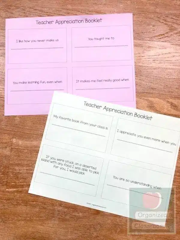 Teacher Appreciation Booklet