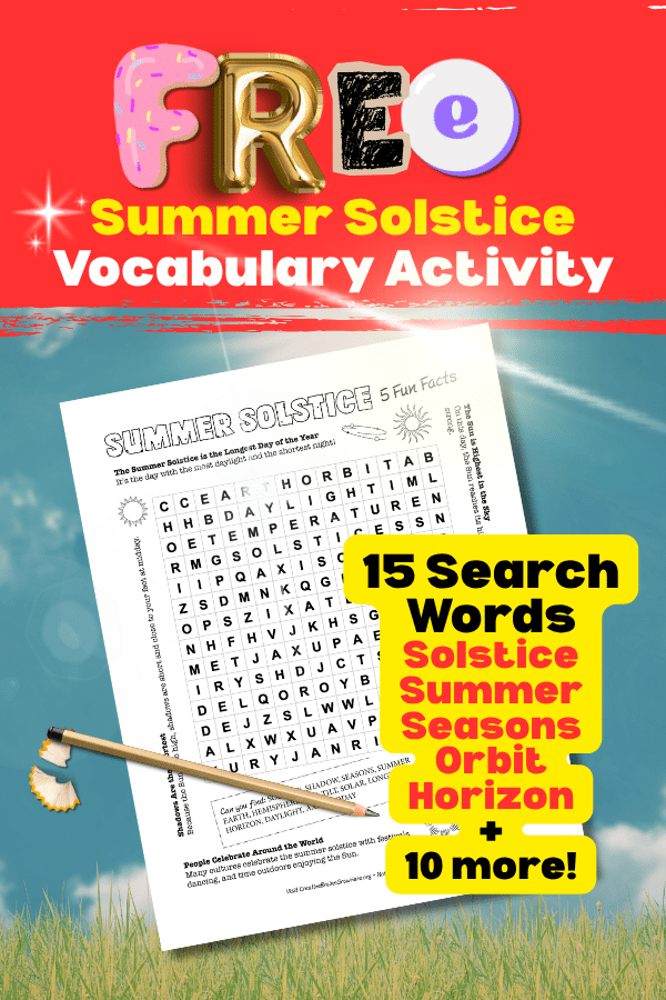 Make science fun on the longest day of the year with this easy, no-prep summer solstice activity!
Celebrate the longest day of the year with this fun and educational Summer Solstice word search and activity page! Perfect for classrooms, summer camps, daycare, and homeschool, this no-prep printable helps kids learn about the Sun, seasons, and Earth science in an engaging way.
This resource combines science vocabulary, reading comprehension, and puzzle-solving—making it a great addition to your summer learning plans.