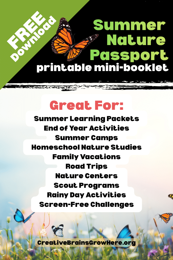 The Summer Nature Passport is flexible enough to be used in many different settings:

Family nature walks

Summer camps

Homeschool programs

Vacation trips

Nature centers

Scout groups

Daycare programs

Beach outings

Backyard adventures